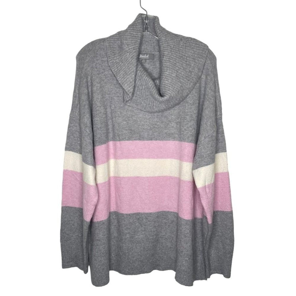 Marled Reunited Clothing Grey Pink Striped Cowl Neck Sweater XL Relaxed Fit